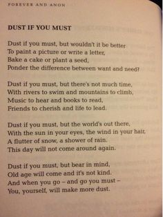 an open book with the words dust if you must