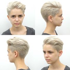 Blonde Long Top Quiff Undercut Pixie Platinum Blonde Pixie, Tomboy Hairstyles, Quiff Hairstyles, Short Hair Undercut, Blonde Pixie Haircut, Undercut Pixie Haircut, Blonde Pixie Cuts, Platinum Blonde Hair