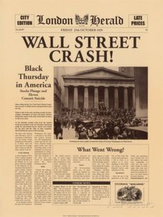 the london herald newspaper front page with an image of wall street crash in black and white