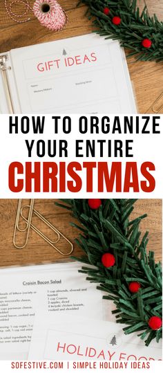 an open christmas gift guide with text overlay that reads how to organize your entire christmas