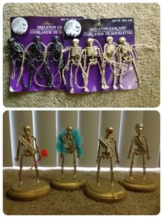 skeleton trophies - made from dollar store skeletons, wood plaques from michael's closet