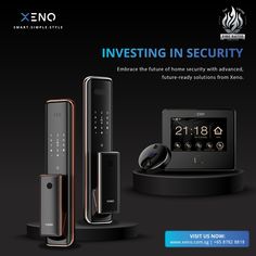 an advertisement for the new smart home security system, featuring two electronic devices and a remote control