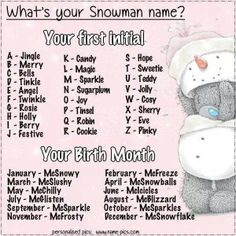 a pink poster with an image of a teddy bear and the words what's your snowman name?