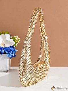 BirdinBag - Sequin-Embellished Gold Hobo Bag - Perfect for Party Events! Novelty Bags, Inch Bag, Party Events, Party Event, Gold Details, Hobo Bag, Evening Bags, Top Handle, Sequin