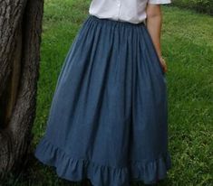 Top Seller for Custom Ladies skirt long full modest ruffle blue chambray denim S M L XL 1X 2X 3, Women's clothing Early 1900s Aesthetic, Modest Cute Outfits, 1900s Aesthetic, Skirt With Ruffle Hem, Sew Clothing, Twirly Skirt, Skirt Long, Cute Skirts, Top Seller