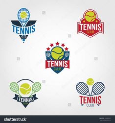 tennis club emblems with rackets and balls