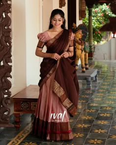 Tamil Style Saree, Tamil Look Saree, Tamil Dress Fashion, Narayanpet Half Saree Designs, Simple Dhavani, Tamil Saree Look, Narayanpet Half Sarees, Pattu Pavada Women