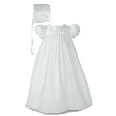 Beautiful girls poly cotton nylon tricot gown with embroidered bodice. Fully lined with lightweight taffeta. The gown measures 25 inches in length; includes matching bonnet. Shipped with padded plastic hanger and poly bag. The Little Things Mean a Lot Heirloom Preservation Bag is recommended for long term storage. Slip available separately. This elegant gown is perfect for Christening, Baptism, Baby Blessing or any special occasion such as weddings, church presentations, dedications and keepsake White Bonnet, Baby Blessing, Embroidered Bodice, Christening Dress, Christening Gowns, Gowns Of Elegance, Dress Outfit, New Arrival Dress, Baby Dress