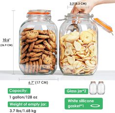 two glass jars filled with cookies and crackers