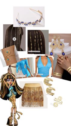 a collage of fashion items including necklaces, bracelets and rings