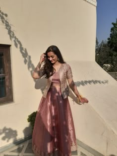 woman's outfit| pastel pink jacket With Dresses From Old Silk Sarees, Outfits Made From Old Saree, Outfits Made Out Of Old Saree, Saree Cloth Dress, Lengha From Old Saree, Saree Into Lehenga Designs, Dress Stitching From Saree, Saree Into Gown Designs, Gowns In Saree