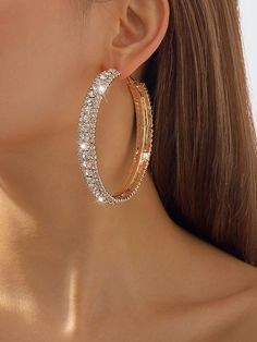 Rhinestone Ear-Ring Earrings Accessories GOLD-One_size Gold Plated Jeweled Crystal Earrings For Party, Gold-plated Jeweled Crystal Earrings For Party, Glamorous Gold Jewelry With Sparkling Stones, Gold Rhinestone Jewelry For Parties, Rose Gold Earrings With Rhinestones, Sparkling Gold Crystal Jewelry, Gold Rhinestone Crystal Earrings, Gold Bling Hoop Earrings, Gold Hoop Crystal Earrings For Party