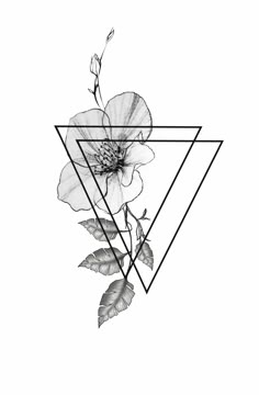 a flower that is sitting in the middle of a triangle with leaves on it,