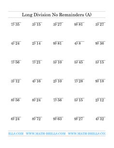 long division no remainders worksheet