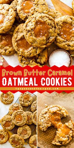 Brown Butter Caramel Oatmeal Cookies are a decadent and irresistible twist on the classic oatmeal cookie. The combination of nutty brown butter, chewy oats, and rich caramel creates a cookie that’s both comforting and indulgent. You will love the gooey caramel center! Caramel Oatmeal Cookies, Brown Butter Caramel, Caramel Oatmeal, Best Oatmeal Cookies, Iced Oatmeal Cookies, Caramel Chocolate Chip Cookies, Cookie Cookbook, Butter Caramel, Gooey Caramel