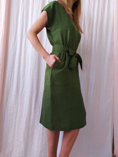 "Linen dress for women, it's elegant, minimalist, and is sure to compliment every occasion, from formal gatherings to outings with friends. Made from 100% European flax, length is ± 110 cm (43\") Before placing an order, check the approximate measurements given below. If you are unsure about your size or would like to adjust the length of the item, you could leave your personal measurements (height, bust, waist and hips) in a personalization box. SIZE and FIT Size XS Bust 85cm / Waist 66cm / Hip Cotton Shift Midi Dress In Solid Color, Elegant A-line Dress With Relaxed Fit, Plain Linen Dress For Spring, Cotton Shift Midi Dress, Cotton Non-stretch Solid Color Midi Dress, Spring Linen Shift Midi Dress, Linen Shift Midi Dress For Spring, Elegant Shift Dress With Pockets, Cotton Non-stretch Dresses With Pockets