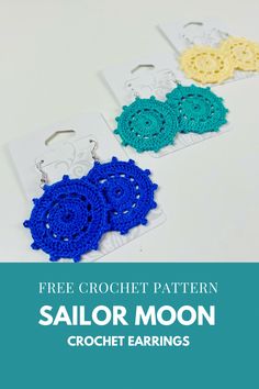 Crochet Earrings Crochet Motives, Crochet Thread Patterns, Moon Crochet, Crocheted Earrings, Small Crochet Gifts, Fancy Crochet, Crochet Apparel, Slip Stitch Crochet, Spiral Crochet