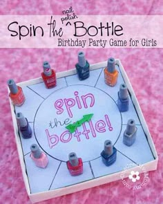 spin the bottle birthday party game for girls with nail polish on it and pink carpet