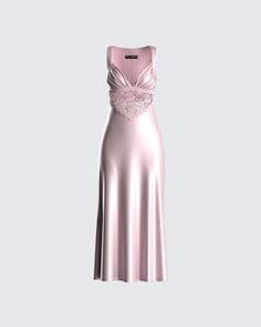 Pure perfection 💓 Your presence will be the only thing they crave in this pink dress. Constructed from poly satin fabric complete with a lace insert, sleeveless style, and midi length - this dress is perfect for all our sassy, yet classy babes 💅 Classy Elegant Outfits, Mermaid Pink, Pink Satin Dress, Coquette Outfits, Pink Silk Dress, Classy Prom, Soul Contract, Classy Prom Dresses, Stunning Prom Dresses