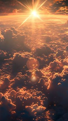 the sun shines brightly above some clouds