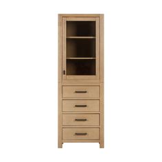 a tall wooden cabinet with two drawers