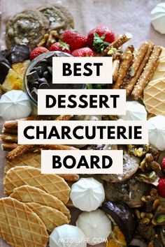 This post is all about how you can make a Dessert Charcuterie Board that’s irresistibly delicious. Made with chocolate chip cookies, Chocolate hummus, vanilla meringues, chocolate-dipped fruit, waffle cookies. Charcuterie Board Chocolate And Fruit, Charcuterie Board Desert Ideas, Vegan Dessert Charcuterie Board, Fruit And Cookie Charcuterie Board, Dessert Charcuterie Board Wedding, Desert Board Ideas, Frosting Charcuterie Board, Chocolate Charcuterie Board Ideas, Dessert Board Platter