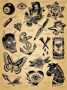 an old school tattoo design set