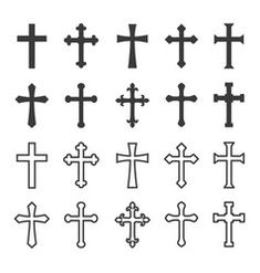 different types of crosses in black and white on a white background stock photo, royalty