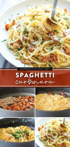 SPAGHETTI CARBONARA Damn Delicious Spaghetti Carbonara, Bacon Linguine Pasta, Easy Recipes With Bacon Dinners, Carbanerra Pasta Recipes, Cabanara Pasta Recipe Bacon, Cabanara Pasta Recipe, Pasta Bacon Recipes, Carbanora Recipe, Carbanerra Pasta