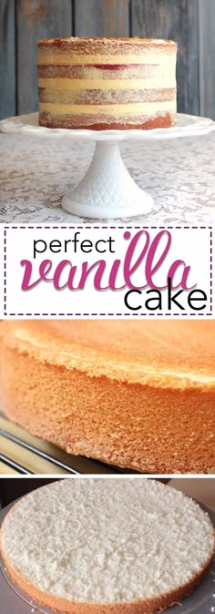 the perfect vanilla cake is ready to be cut into pieces and put on top of the cake