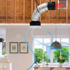 the inside of a house being remodeled with wood framing and metal pipes running through it