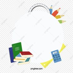 an empty paper with school supplies around it on a transparent background png clipart