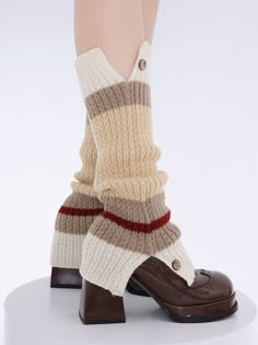 Material: Knit cotton Color: Beige khaki, Brown blue Colorful Leg Warmers, Alt Leg Warmers, Brown Leg Warmers, Leg Warmer Socks, Mini Skirt Pattern, Vision Boarding, Vintage Academia, Crochet Leg Warmers, Fashion Moodboard