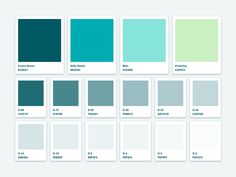 color swatches with different shades of green, blue and white in the same square