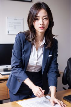 AI Girl Japanese Office, Office Lady, Office Ladies, Korean Girl, Work Outfit, Elf