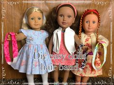 three dolls standing next to each other with the words diy easy dolls hair band