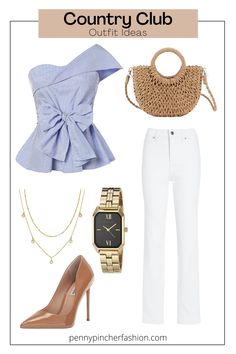 Women’s Country Club Attire, Country Club Easter Outfit, Casual Country Club Outfit, Yacht Club Dinner Outfit, Country Club Style Women, Weekend In The Hamptons Outfits, Summer Country Club Outfits, Yacht Attire Women, Country Club Attire Women Outfits