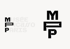 two black and white logos with the letters m, f, and p on them