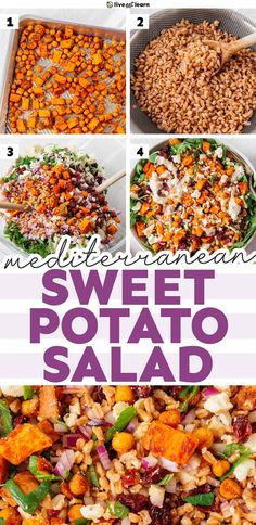 the steps to make sweet potato salad are shown in this collage with text overlay