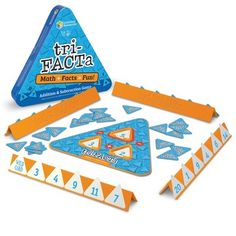 Kids build math-fact fluency with this challenging board game. Using numbered playing cards, create or change fact families on the triangle board. Be the first to play all your cards, and call out “tri-FACTa!” Game includes triangle game board, 100 cards (facts up to 20), and 4 trays. 2-4 players.We're Learning Resources®, and we've been helping parents and teachers build generations of amazing kids since 1984. From ABCs and 123s to fine motor and STEM skills, our educational toys offer kids the Triangle Game, Fact Fluency Games, Fluency Games, Mathematics Games, Subtraction Games, Educational Board Games, Math Fact Fluency, Creative Infographic, Fact Fluency