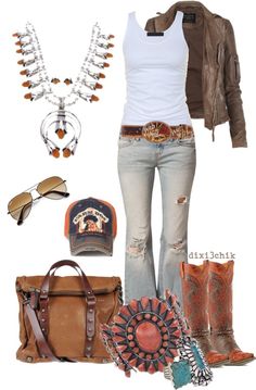 "Boots" by dixi3chik on Polyvore. I need this entire outfit. Every piece of it. Hell, I'll even wear the hat! Mode Country, Mode Hippie, Looks Country, Country Girls Outfits, Country Girl Style, Country Fashion, Cowgirl Outfits, Cowgirl Style, Country Outfits