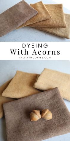 two croissants sitting on top of a brown cloth with the words dying with acorns