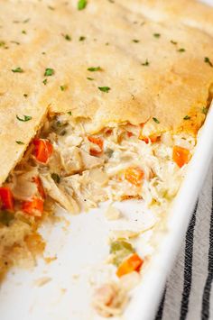 a chicken pot pie is cut in half