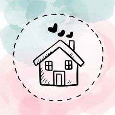 a drawing of a house with two birds flying over it and the words love is in the air