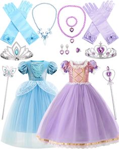 princess dress up set with tiara, gloves and wands for children to wear