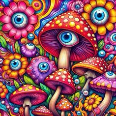 Psychodelisch Art Mushroom, Mushroom Illustration Trippy, Eyeball Drawing, Mushroom Images, Eyeball Art, Trippy Drawings