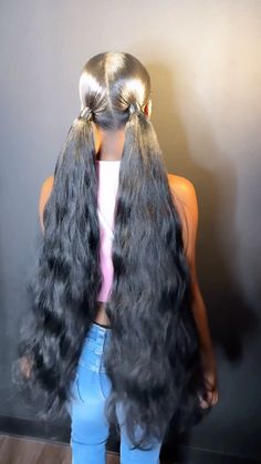 Two Pom Pom Hairstyle Black Women, Hairstyles Fake Hair, Tracks Hairstyles, Back To School Hairstyles Black Teens, Two Ponytails With Weave, Easy Hairstyles With Weave, Small Kids Desk, 2 Ponytails, Two Ponytail Hairstyles