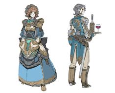 an image of two people dressed up in medieval clothing and holding wine glasses, standing next to each other