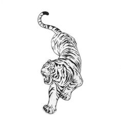 a drawing of a tiger running with its mouth open and it's tail extended