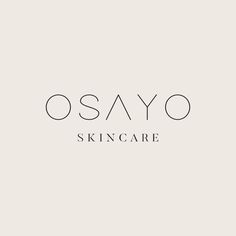 the words osayo skin care are shown in black on a light gray background